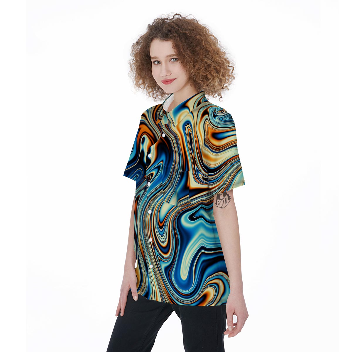 Abstract Wavy Psychedelic Women's Short Sleeve Shirts-grizzshop