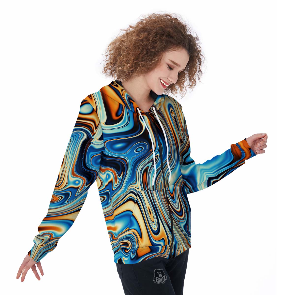 Abstract Wavy Psychedelic Women's Zip Up Hoodie-grizzshop