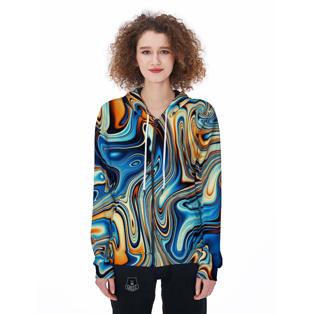 Abstract Wavy Psychedelic Women's Zip Up Hoodie-grizzshop