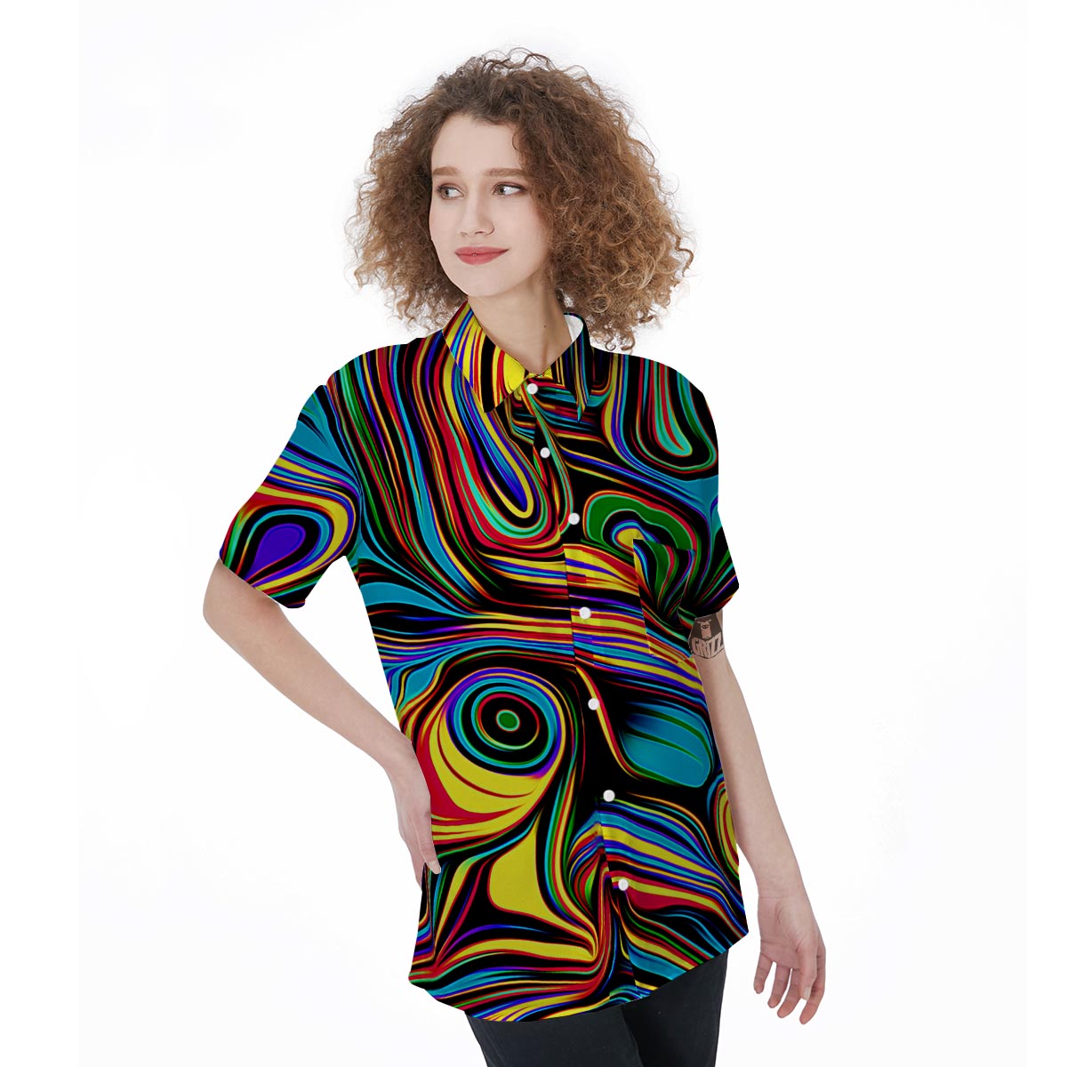 Abstract Wavy Women's Short Sleeve Shirts-grizzshop