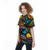 Abstract Wavy Women's Short Sleeve Shirts-grizzshop