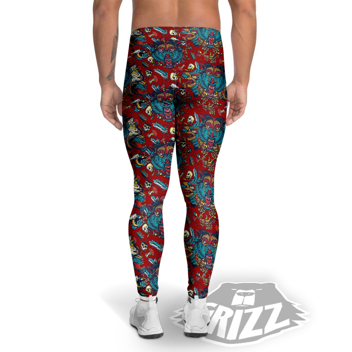 Abstract Wolf Fairy Tale Tattoo Print Pattern Men's Leggings-grizzshop