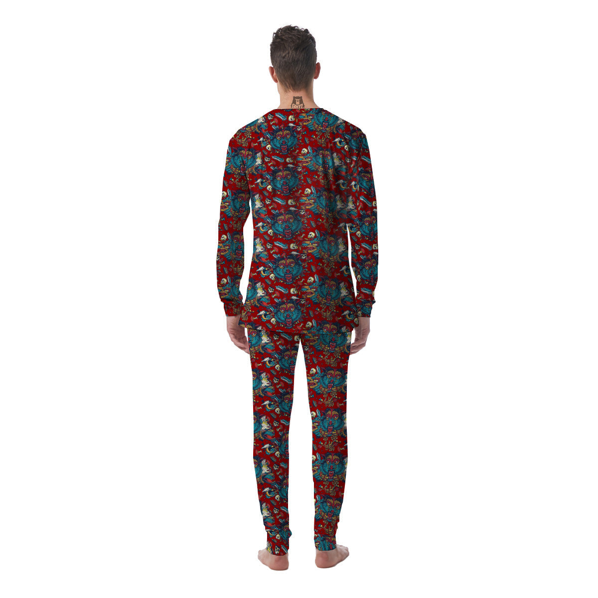 Abstract Wolf Fairy Tale Tattoo Print Pattern Men's Pajamas-grizzshop