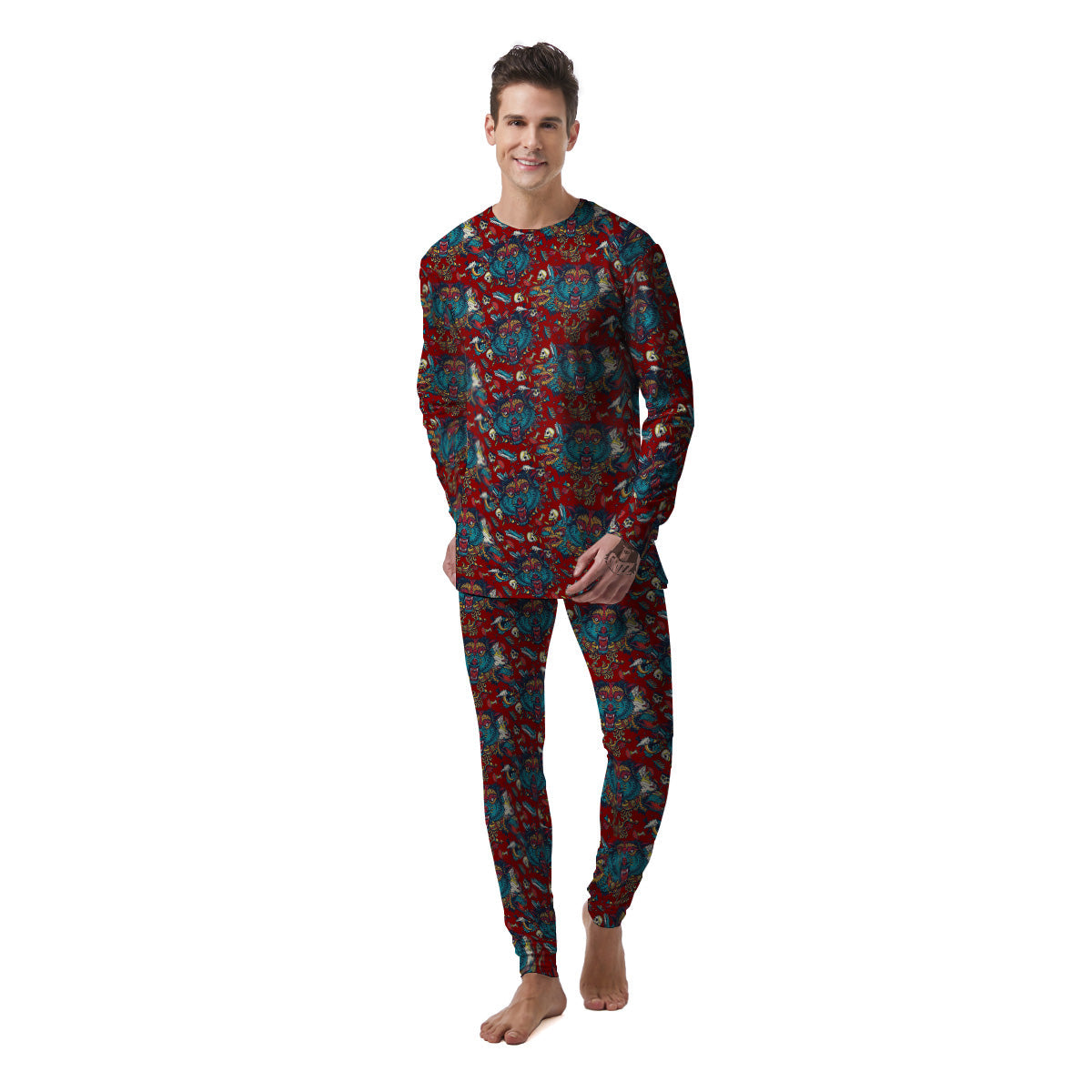 Abstract Wolf Fairy Tale Tattoo Print Pattern Men's Pajamas-grizzshop