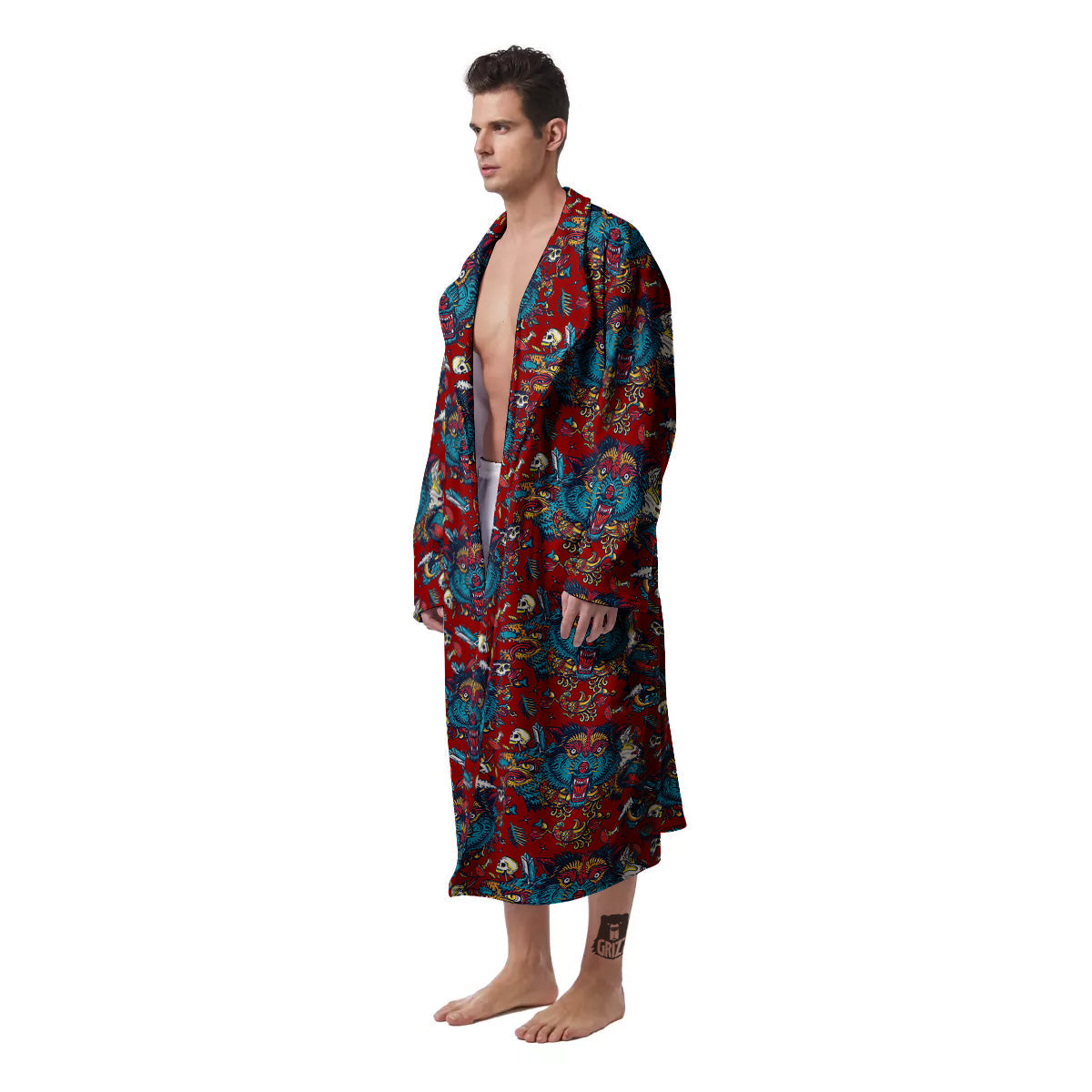 Abstract Wolf Fairy Tale Tattoo Print Pattern Men's Robe-grizzshop