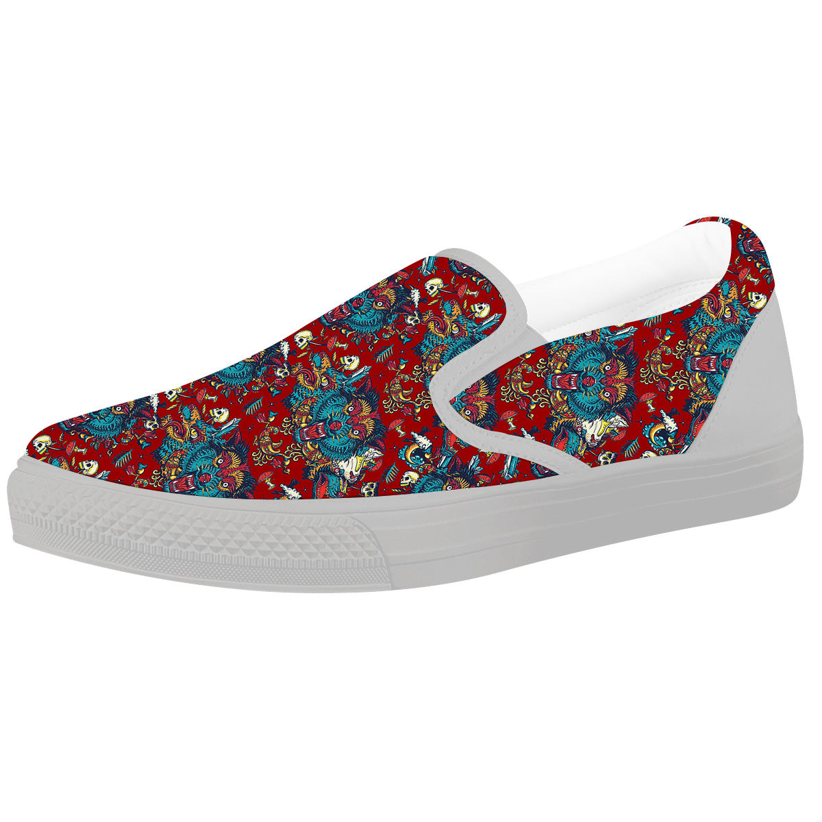Abstract Wolf Fairy Tale Tattoo Print Pattern White Slip On Shoes-grizzshop