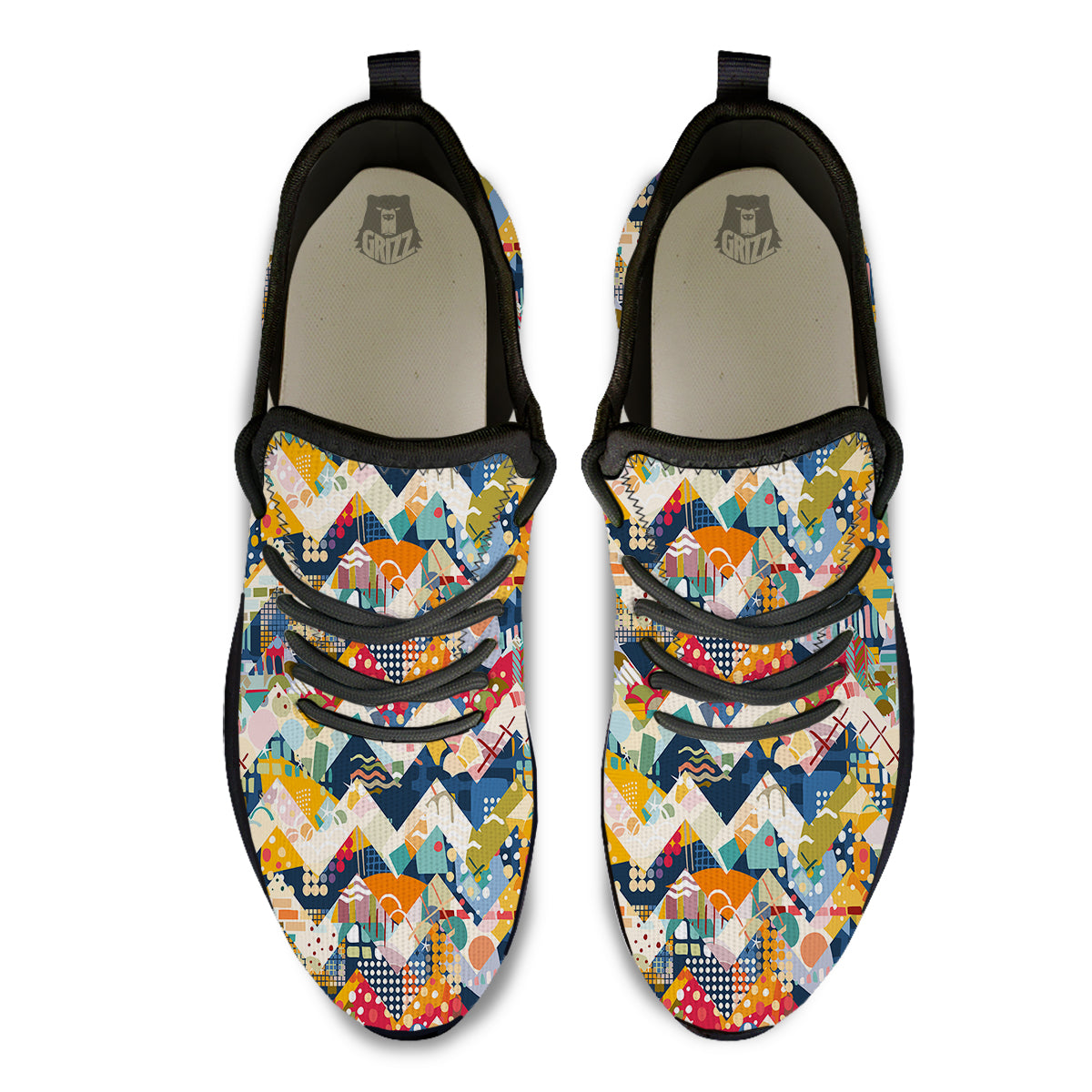 Abstract Zigzag Colorful Graffiti Style Print Pattern Black Athletic Shoes-grizzshop