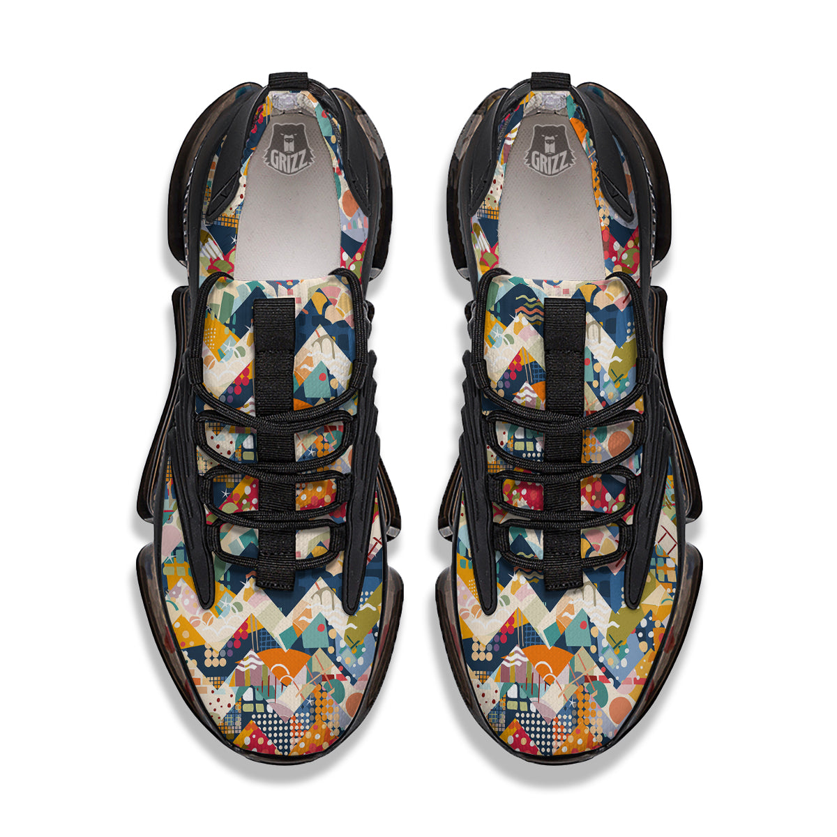 Abstract Zigzag Colorful Graffiti Style Print Pattern Black Gym Shoes-grizzshop