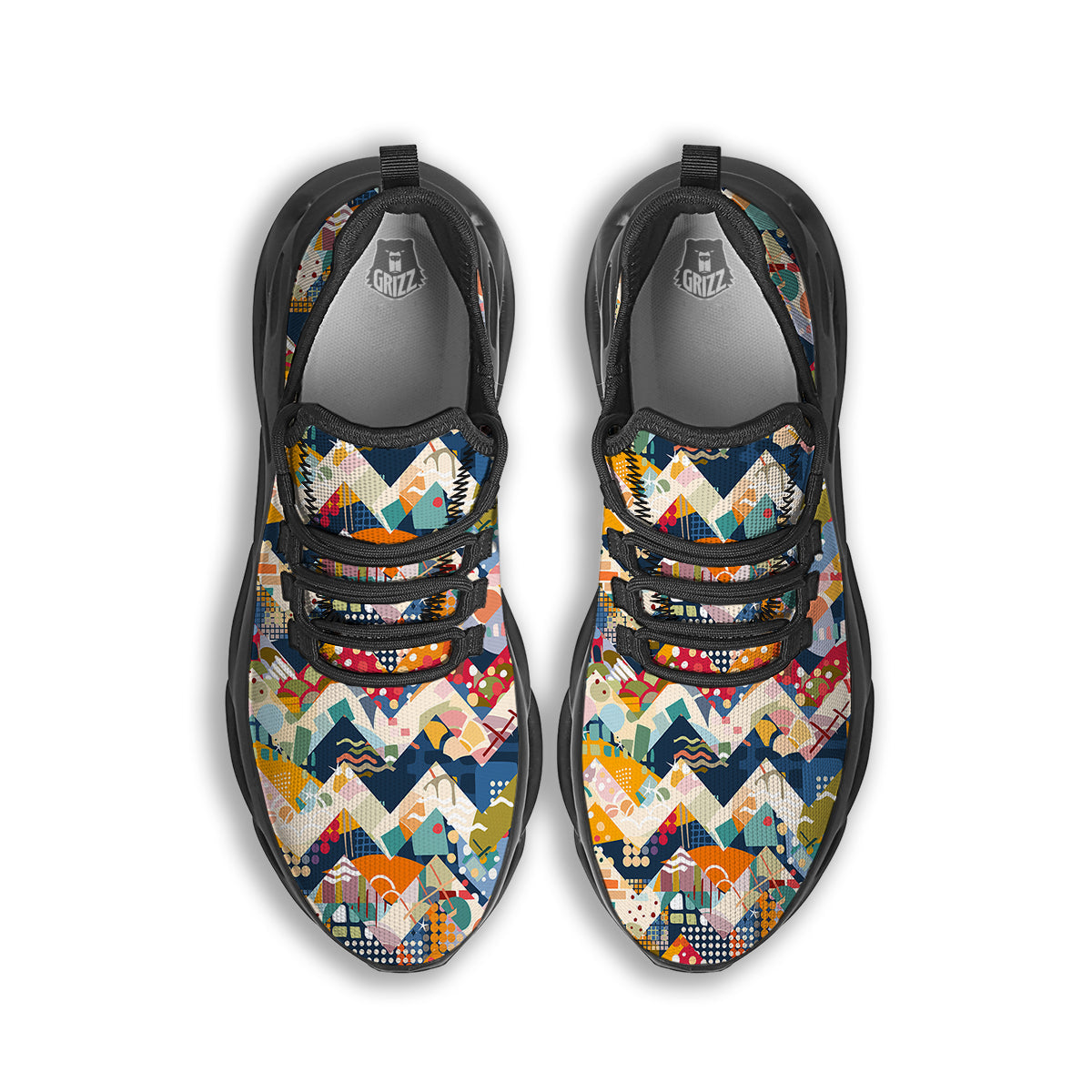 Abstract Zigzag Colorful Graffiti Style Print Pattern Black Running Shoes-grizzshop