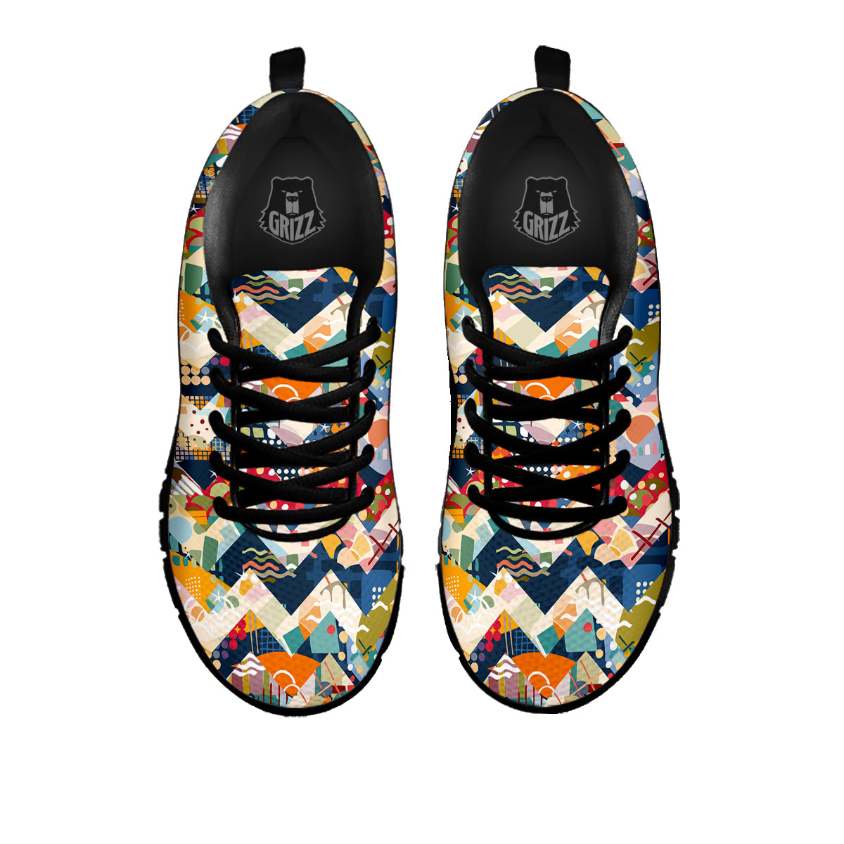Abstract Zigzag Colorful Graffiti Style Print Pattern Black Sneaker-grizzshop