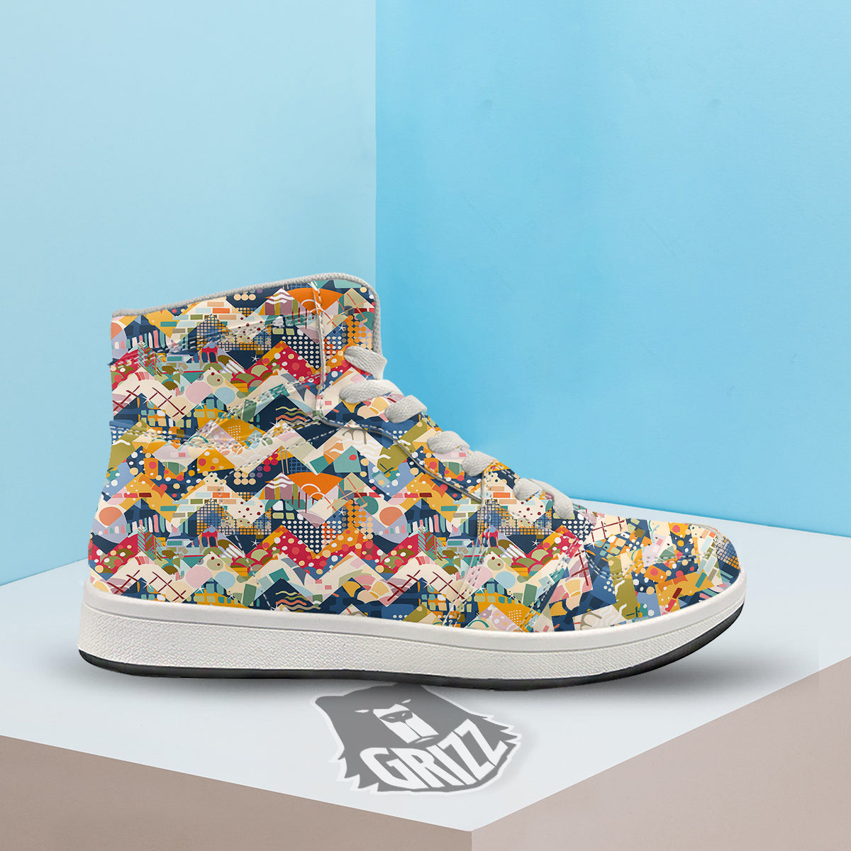 Abstract Zigzag Colorful Graffiti Style Print Pattern High Top Sneakers-grizzshop