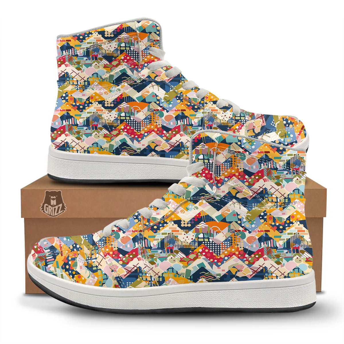 Abstract Zigzag Colorful Graffiti Style Print Pattern High Top Sneakers-grizzshop