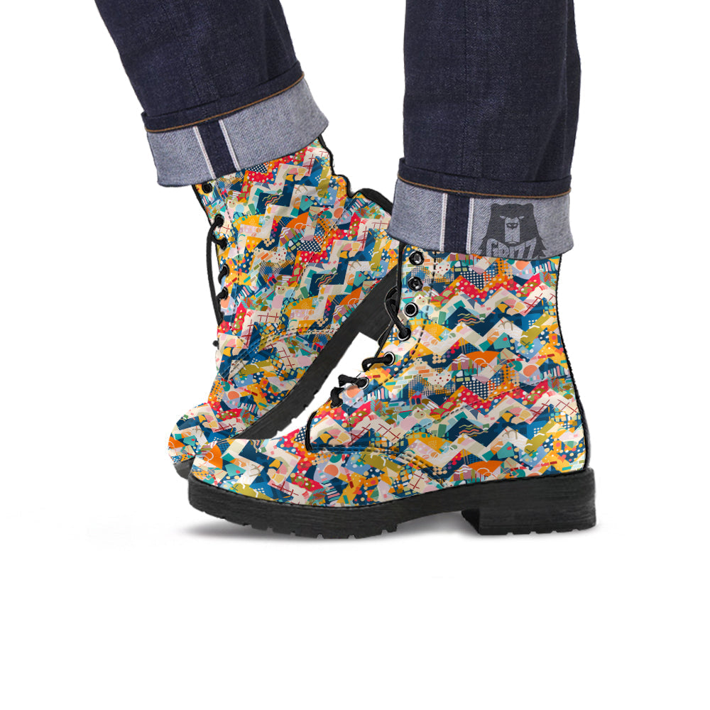 Abstract Zigzag Colorful Graffiti Style Print Pattern Leather Boots-grizzshop