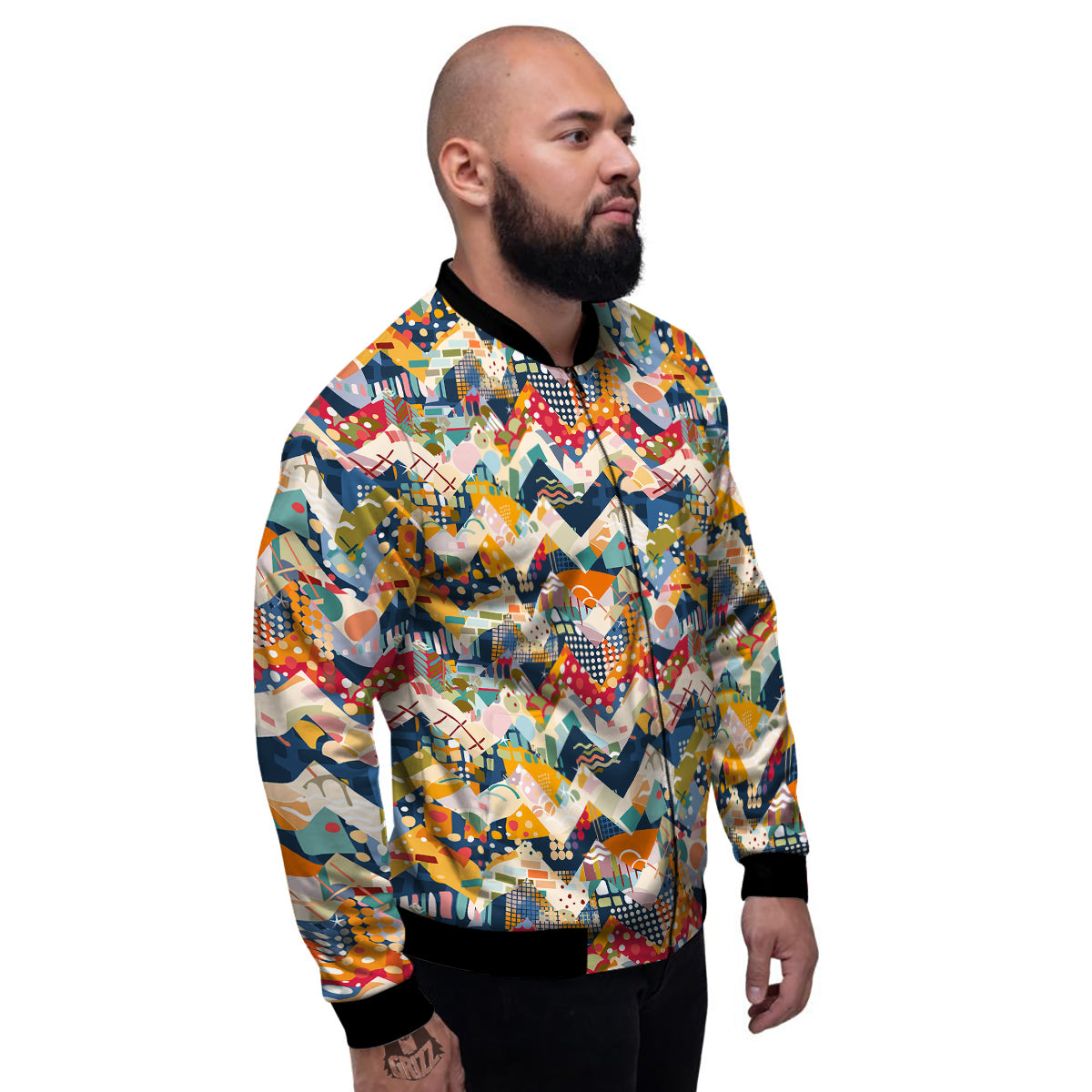 Abstract Zigzag Colorful Graffiti Style Print Pattern Men's Bomber Jacket-grizzshop