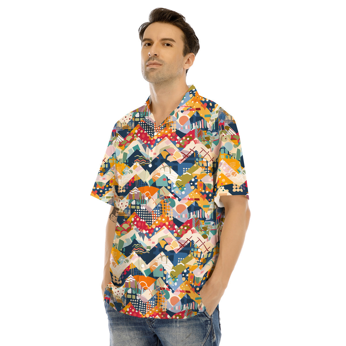 Abstract Zigzag Colorful Graffiti Style Print Pattern Men's Hawaiian Shirt-grizzshop
