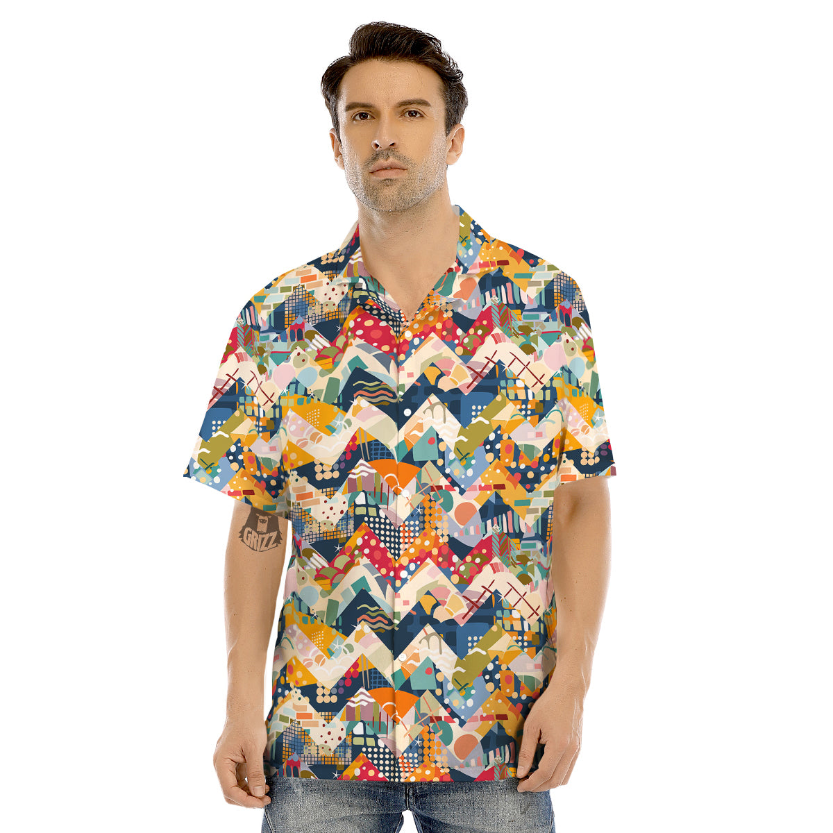 Abstract Zigzag Colorful Graffiti Style Print Pattern Men's Hawaiian Shirt-grizzshop