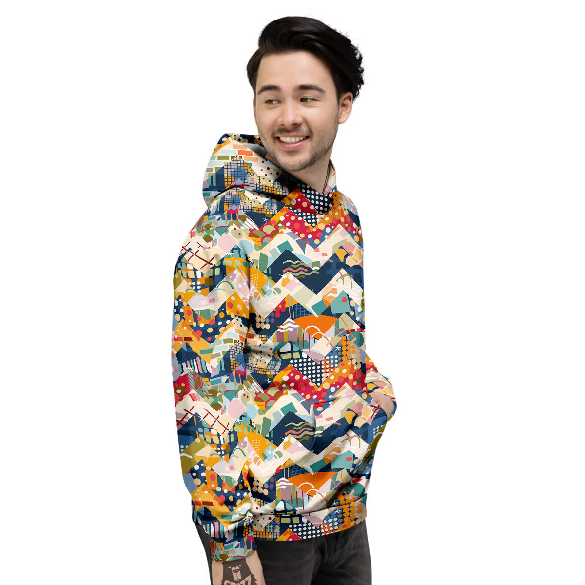 Abstract Zigzag Colorful Graffiti Style Print Pattern Men's Hoodie-grizzshop