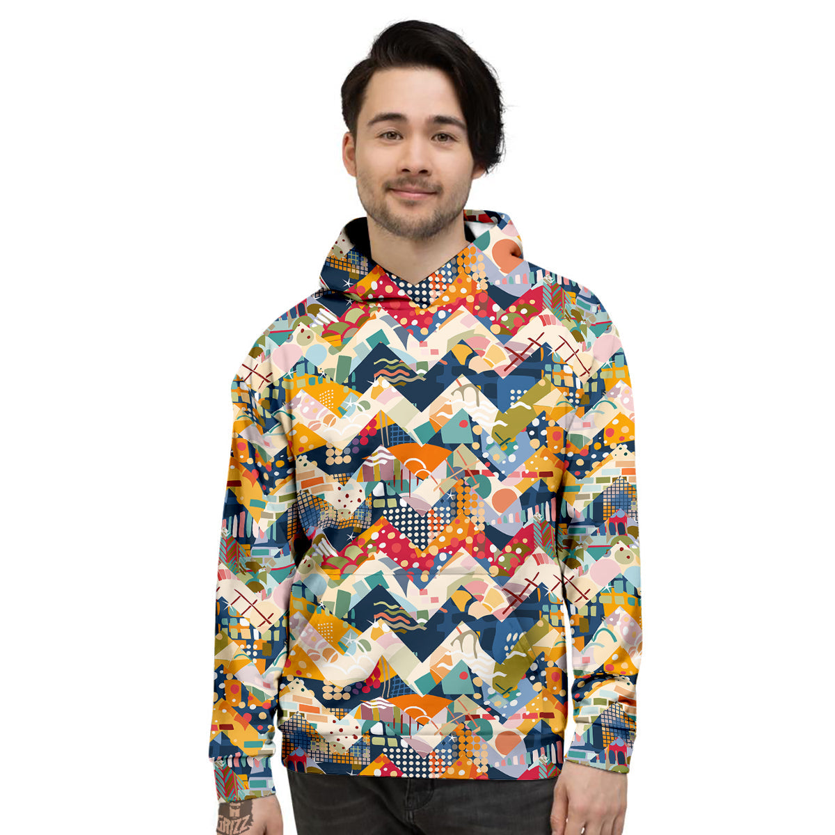 Abstract Zigzag Colorful Graffiti Style Print Pattern Men's Hoodie-grizzshop