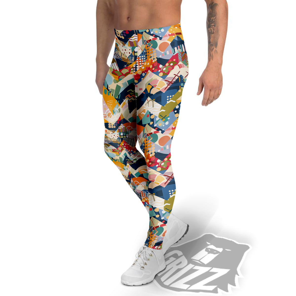 Abstract Zigzag Colorful Graffiti Style Print Pattern Men's Leggings-grizzshop