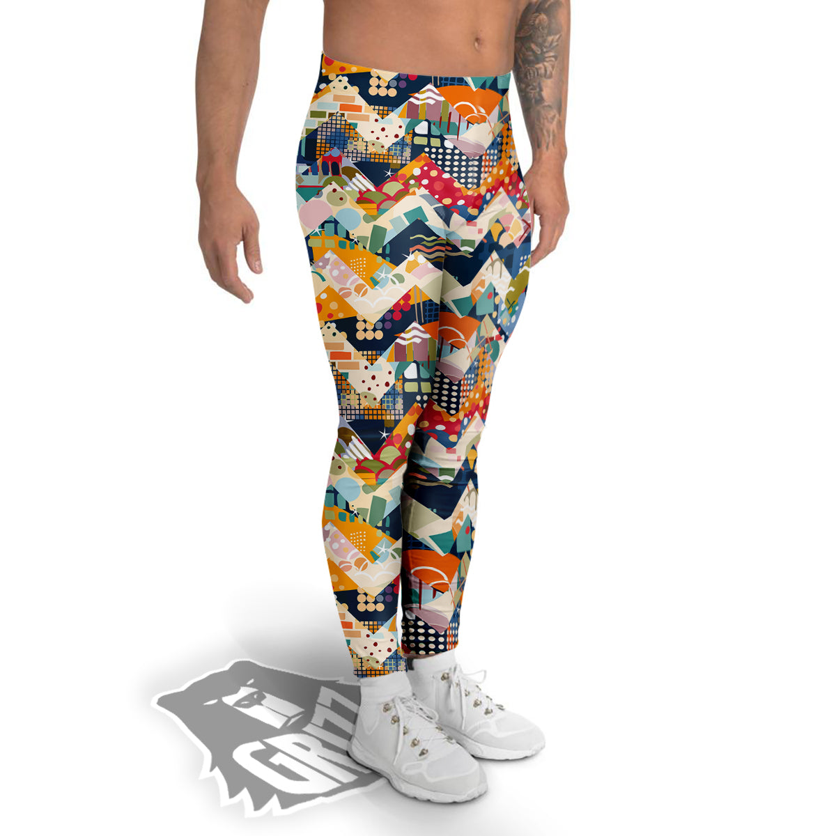 Abstract Zigzag Colorful Graffiti Style Print Pattern Men's Leggings-grizzshop