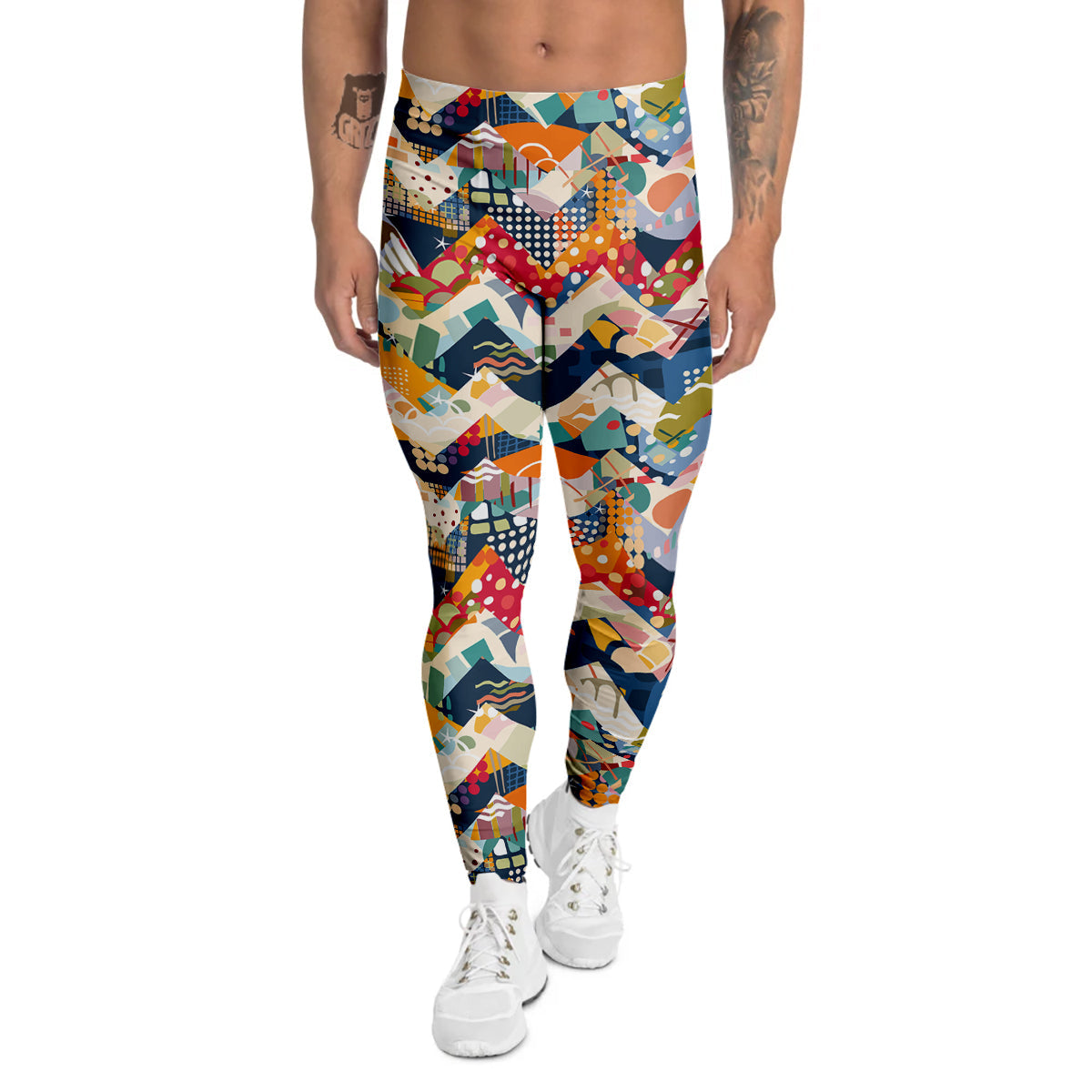 Abstract Zigzag Colorful Graffiti Style Print Pattern Men's Leggings-grizzshop