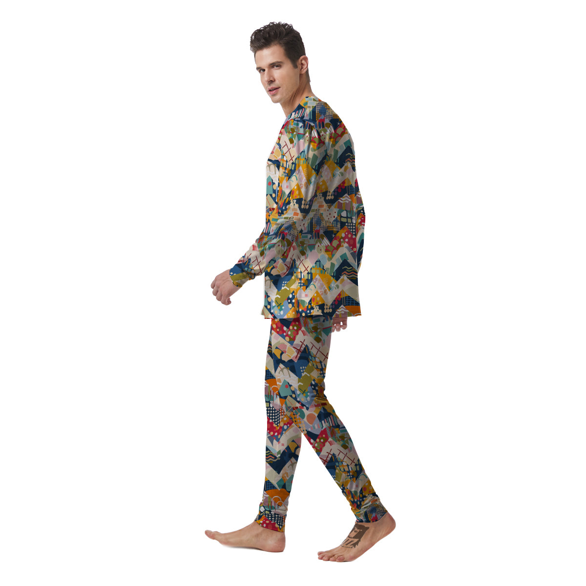 Abstract Zigzag Colorful Graffiti Style Print Pattern Men's Pajamas-grizzshop
