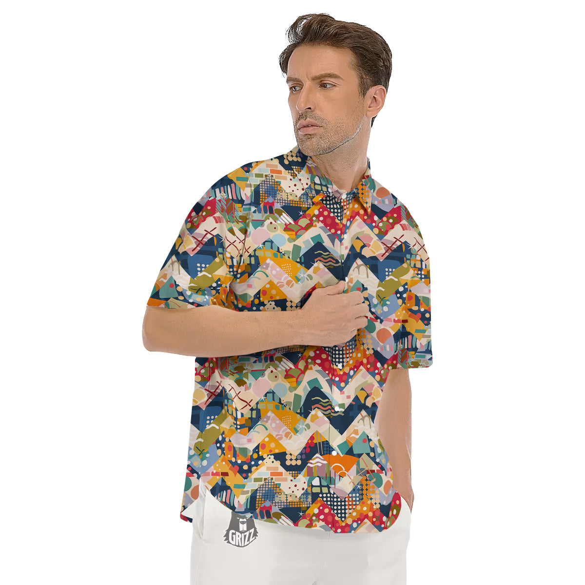 Abstract Zigzag Colorful Graffiti Style Print Pattern Men's Short Sleeve Shirts-grizzshop