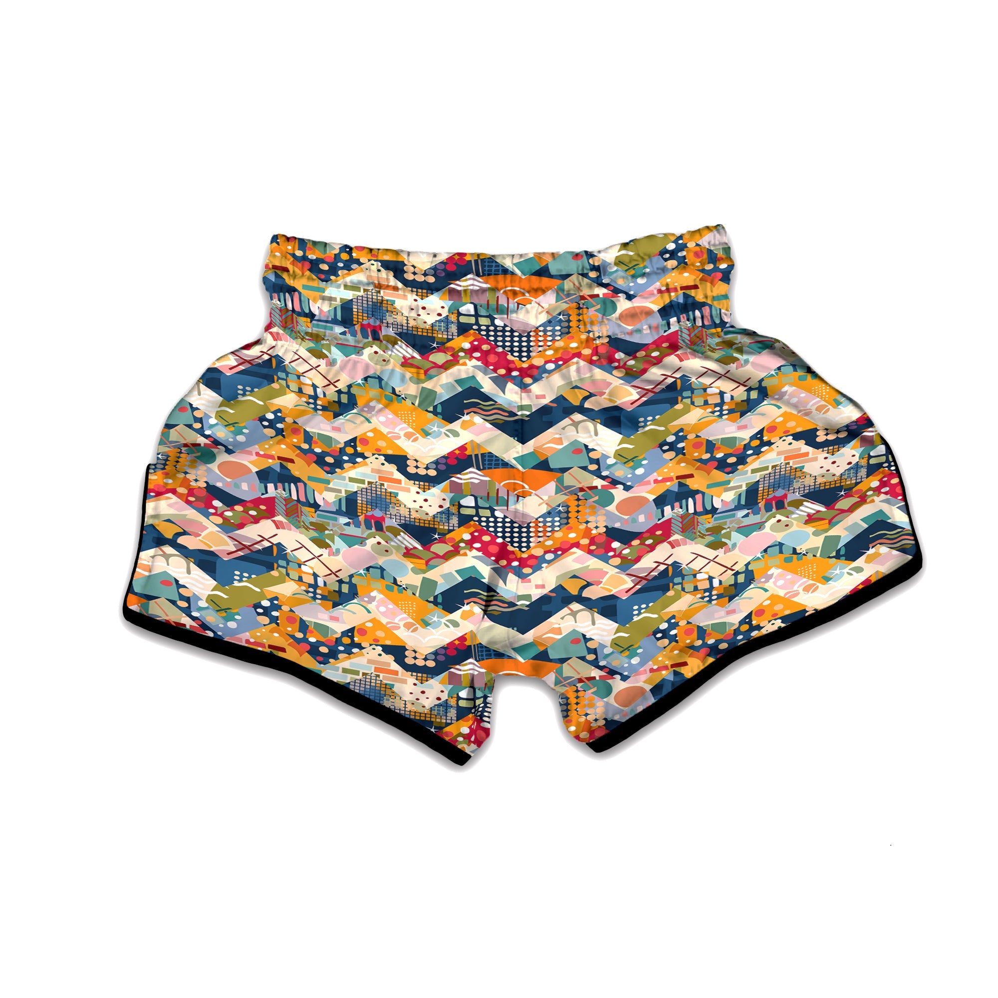 Abstract Zigzag Colorful Graffiti Style Print Pattern Muay Thai Boxing Shorts-grizzshop