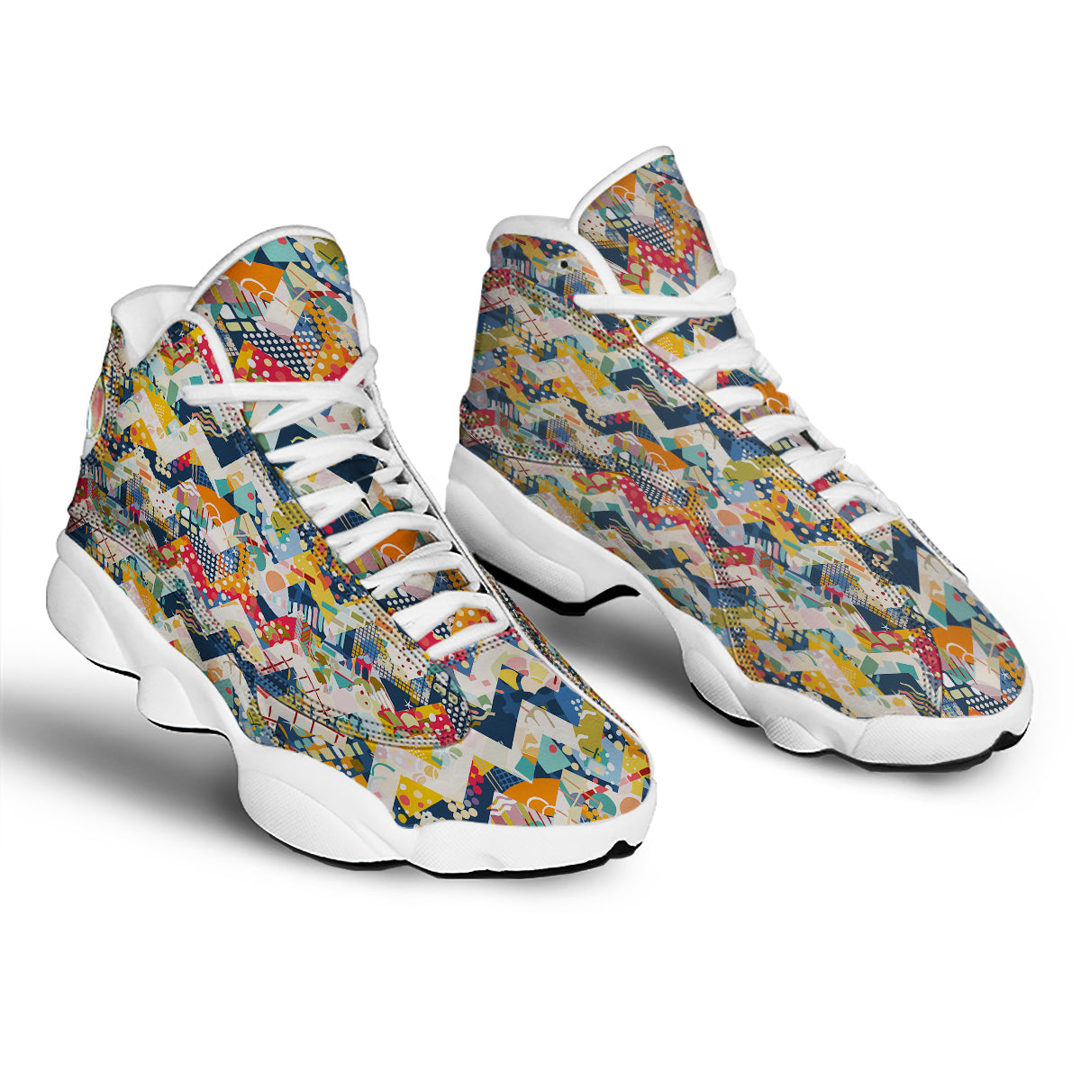 Abstract Zigzag Colorful Graffiti Style Print Pattern White Basketball Shoes-grizzshop