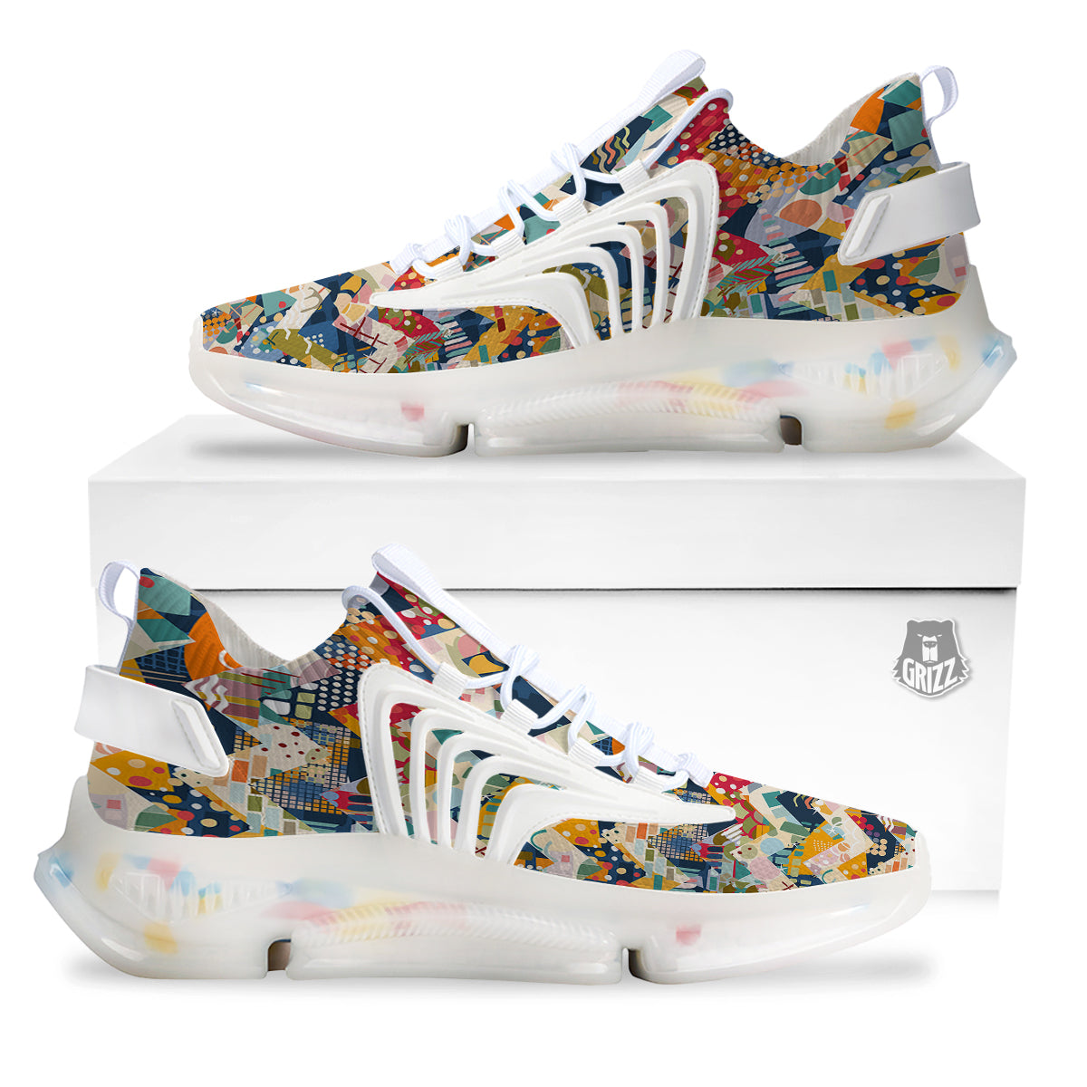 Abstract Zigzag Colorful Graffiti Style Print Pattern White Gym Shoes-grizzshop
