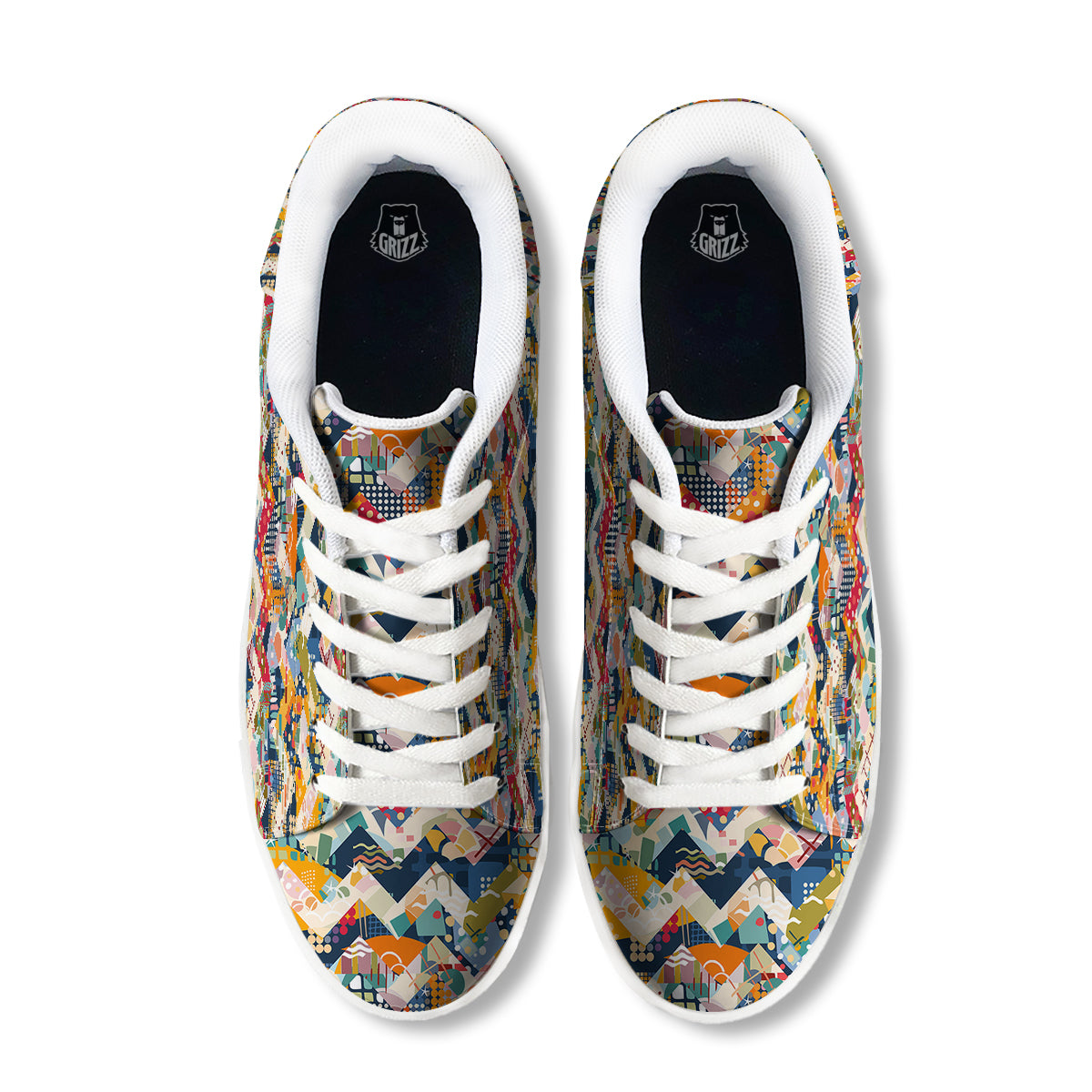 Abstract Zigzag Colorful Graffiti Style Print Pattern White Low Top Sneakers-grizzshop