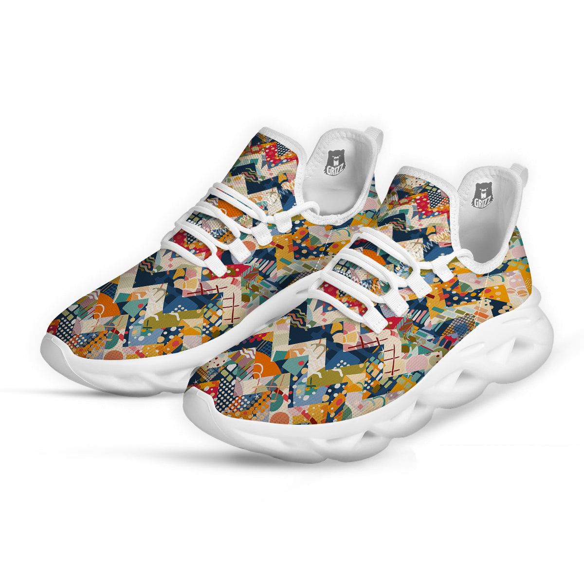 Abstract Zigzag Colorful Graffiti Style Print Pattern White Running Shoes-grizzshop