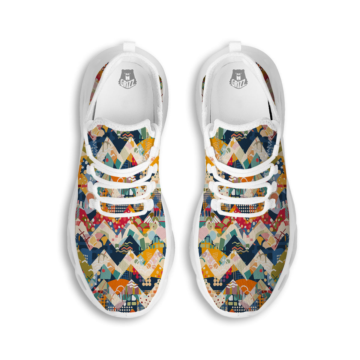 Abstract Zigzag Colorful Graffiti Style Print Pattern White Running Shoes-grizzshop