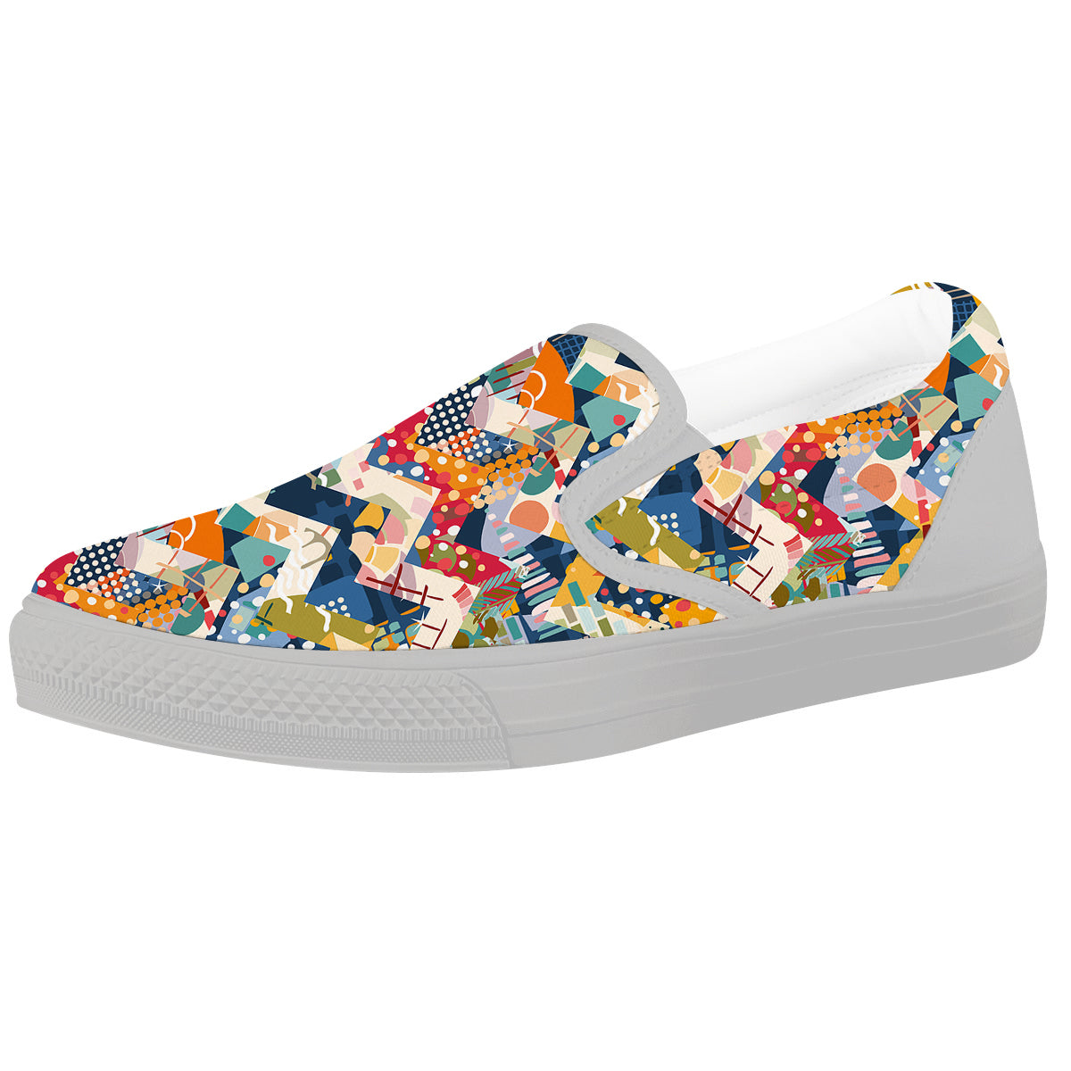 Abstract Zigzag Colorful Graffiti Style Print Pattern White Slip On Shoes-grizzshop