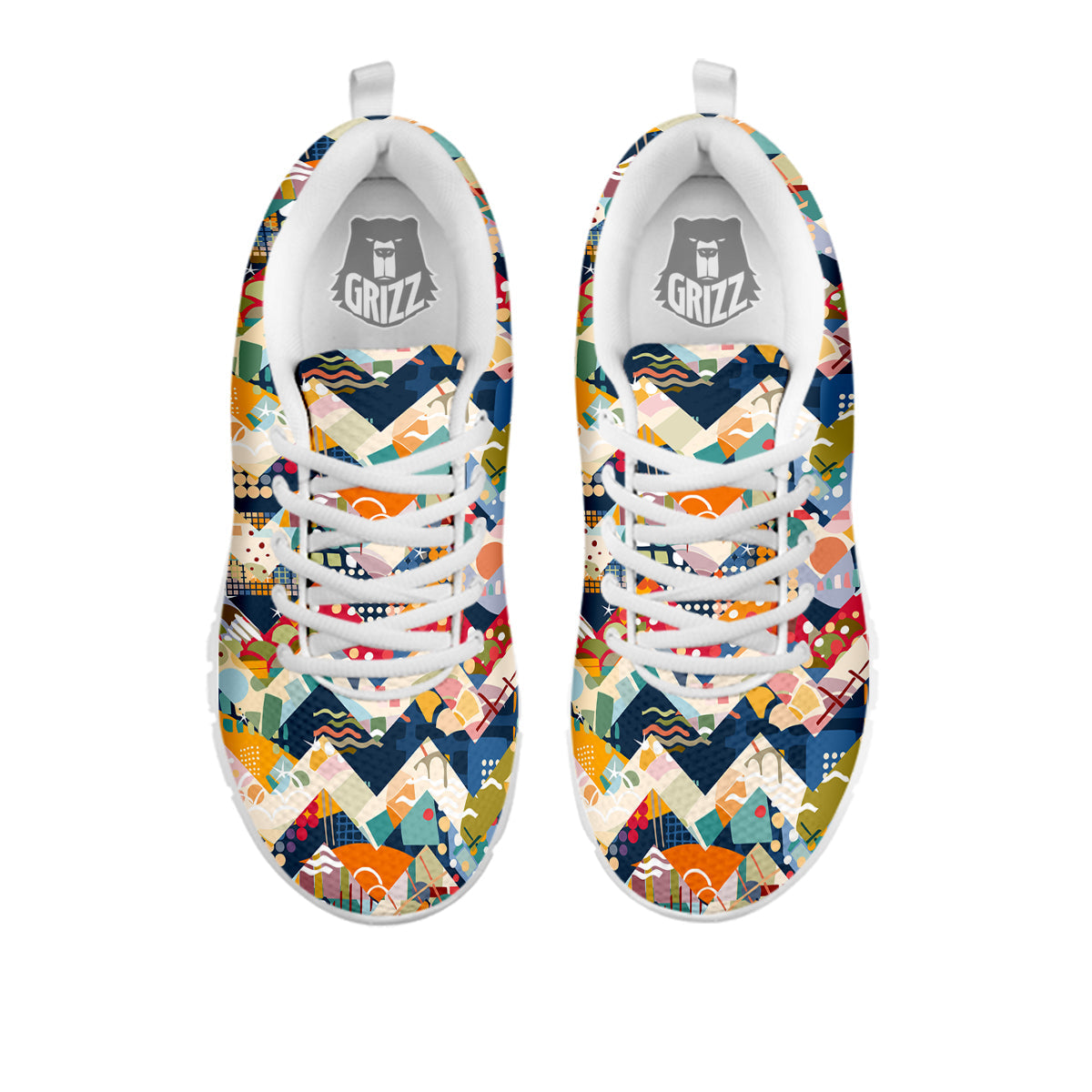 Abstract Zigzag Colorful Graffiti Style Print Pattern White Sneaker-grizzshop