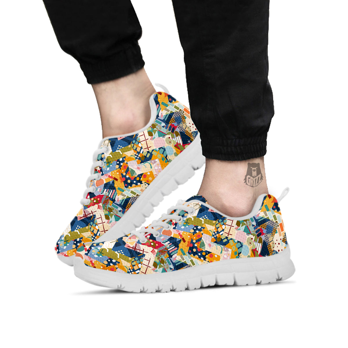 Abstract Zigzag Colorful Graffiti Style Print Pattern White Sneaker-grizzshop
