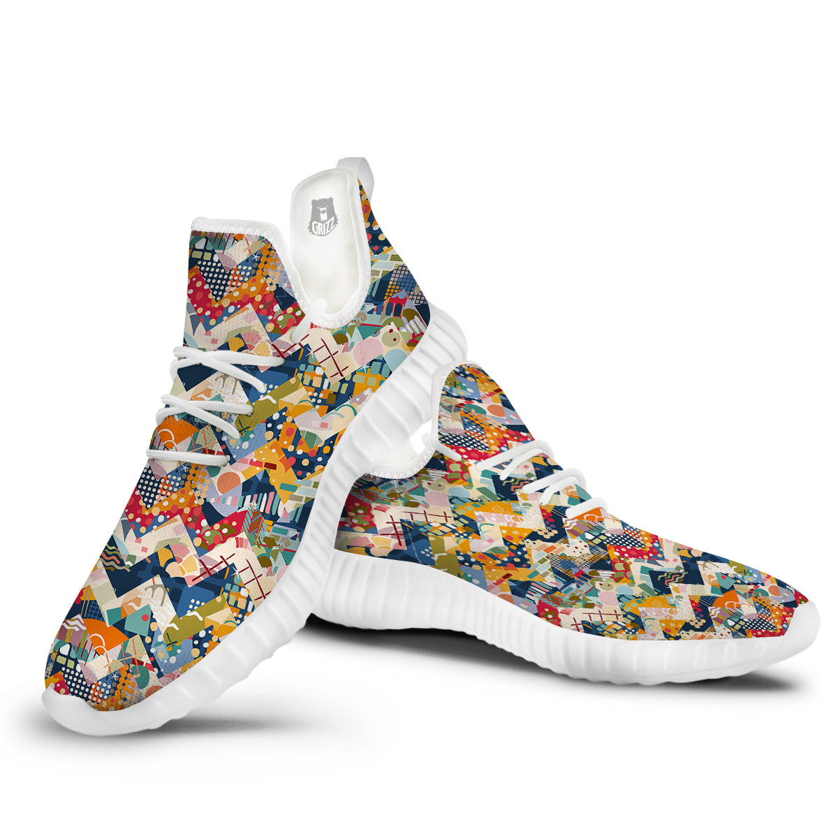 Abstract Zigzag Colorful Graffiti Style Print Pattern White Walking Shoes-grizzshop
