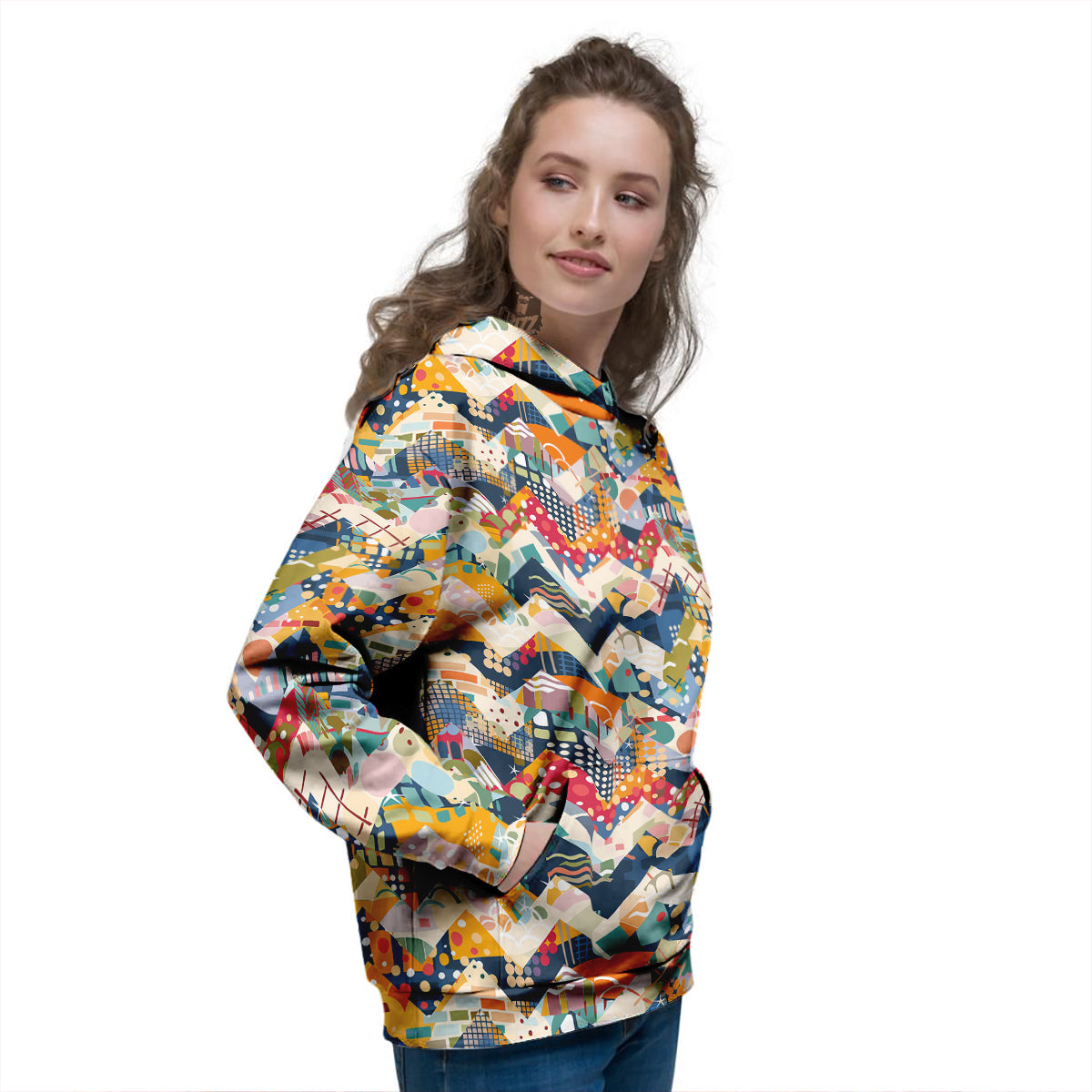 Abstract Zigzag Colorful Graffiti Style Print Pattern Women's Hoodie-grizzshop