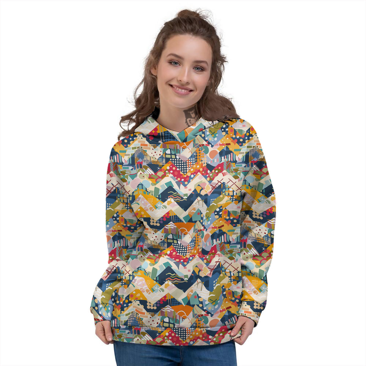 Abstract Zigzag Colorful Graffiti Style Print Pattern Women's Hoodie-grizzshop