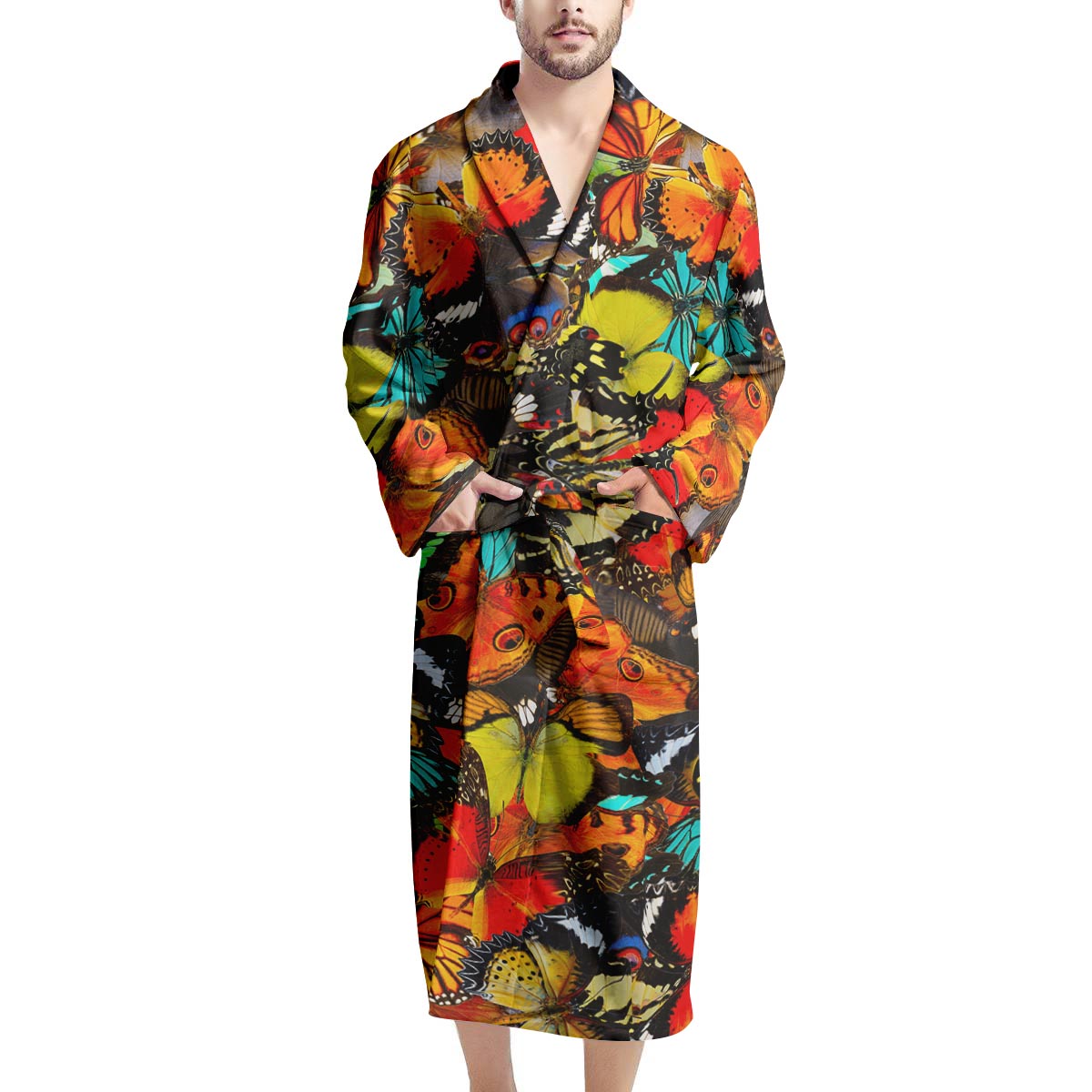 Abstract Colorful Butterfly Print Men's Robe-grizzshop