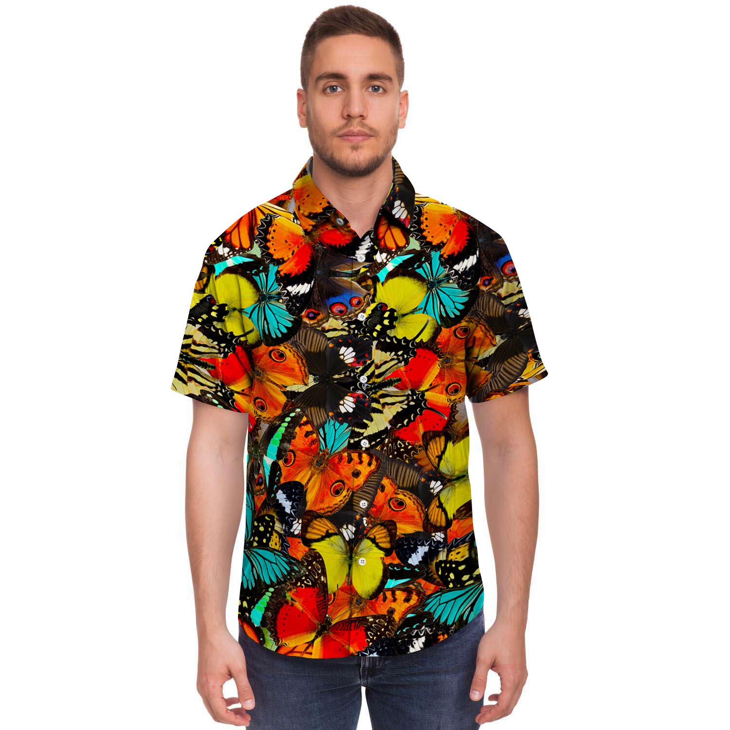 Abstract Colorful Butterfly Print Men's Short Sleeve Shirt-grizzshop
