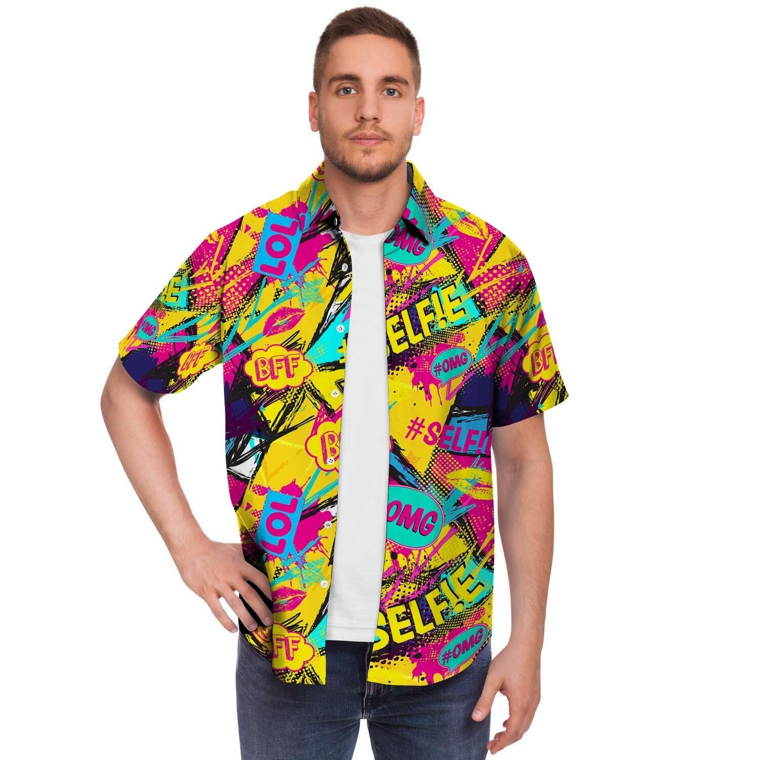Abstract Comic Bubble Graffiti Print Men's Short Sleeve Shirt-grizzshop