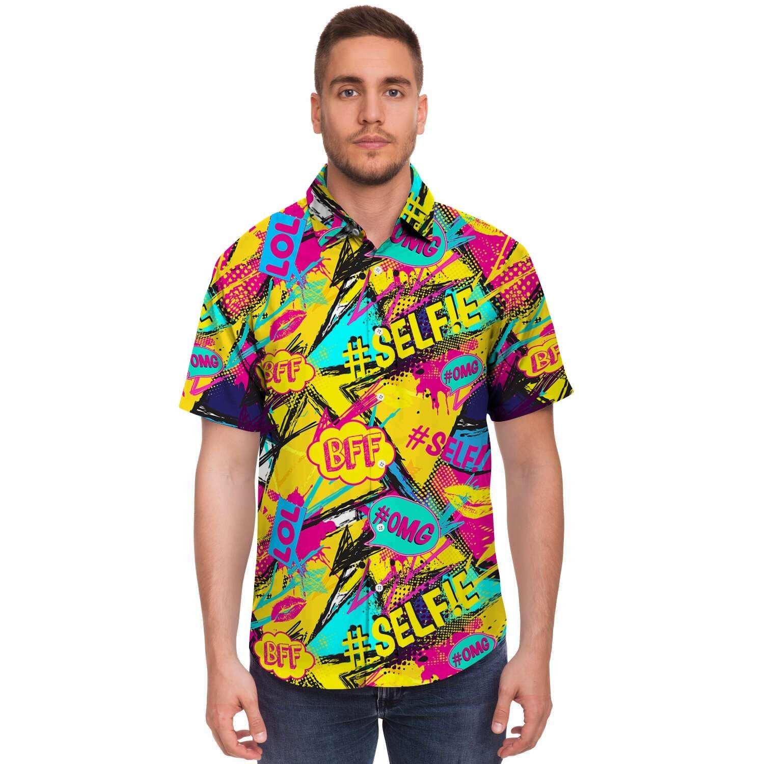 Abstract Comic Bubble Graffiti Print Men's Short Sleeve Shirt-grizzshop