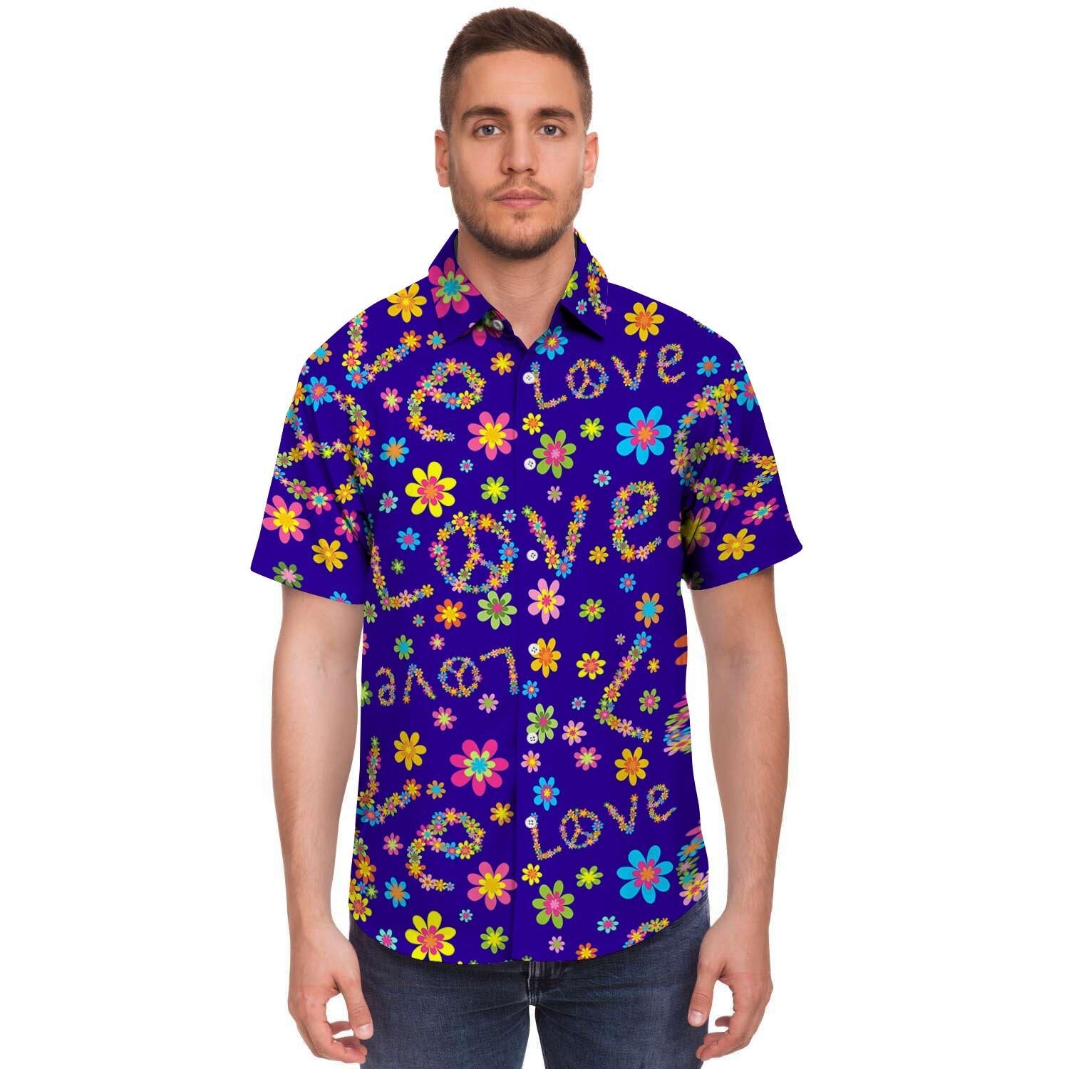 Abstract Floral Hippie Men's Short Sleeve Shirt-grizzshop