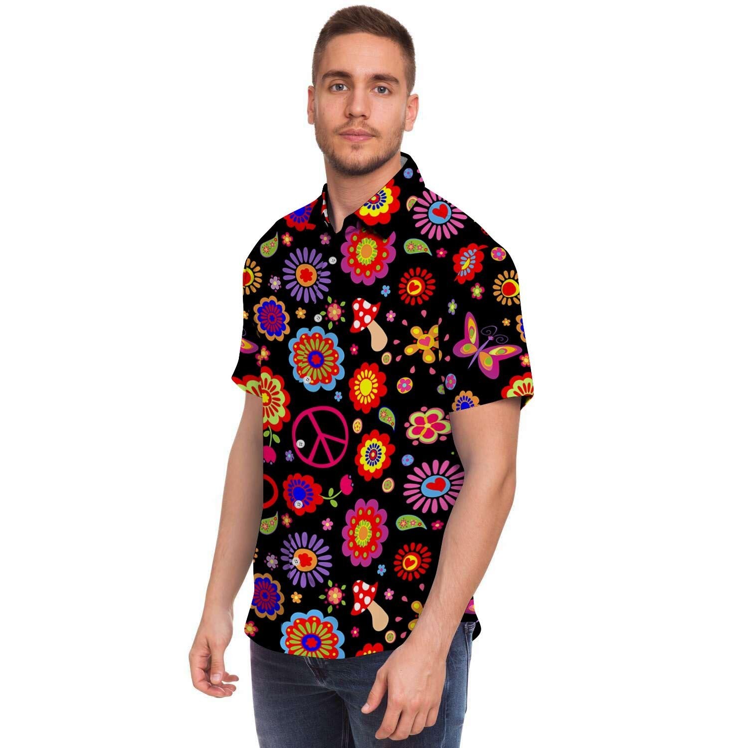 Abstract Flower Hippie Men's Short Sleeve Shirt-grizzshop