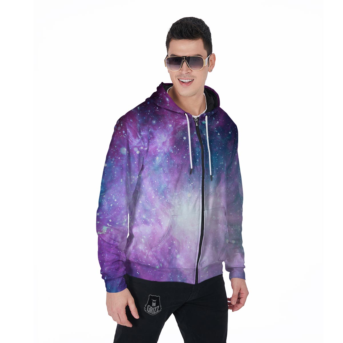 Abstract Galaxy Space Men's Zip Up Hoodie-grizzshop