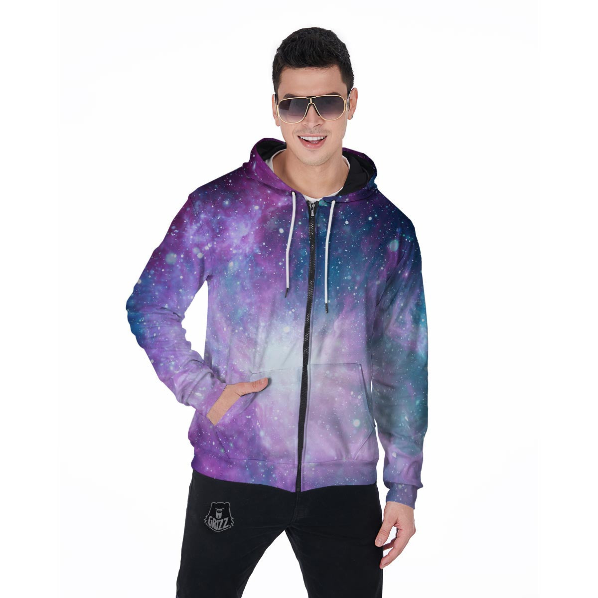 Abstract Galaxy Space Men's Zip Up Hoodie-grizzshop