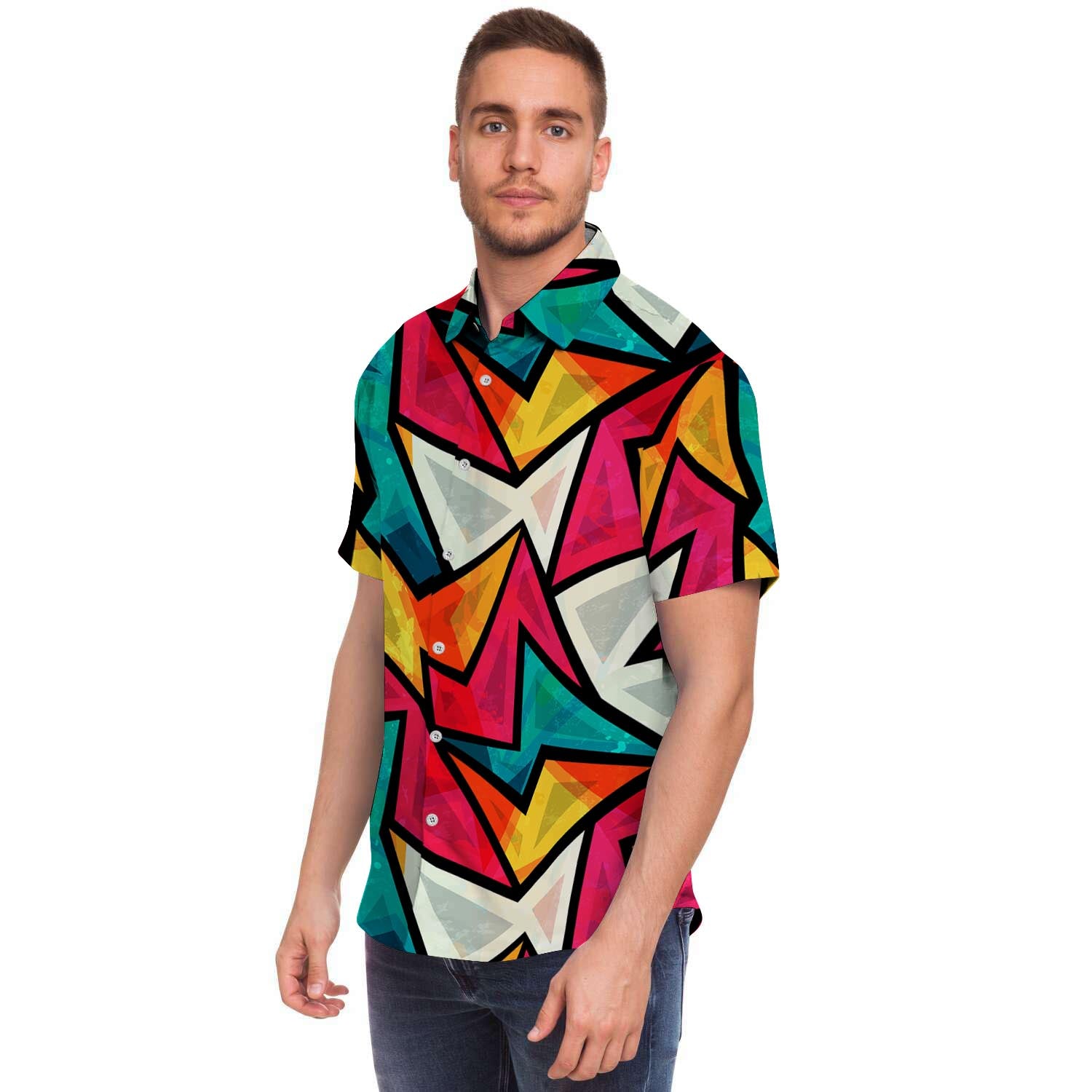Abstract Geometric Colorful Men's Short Sleeve Shirt-grizzshop