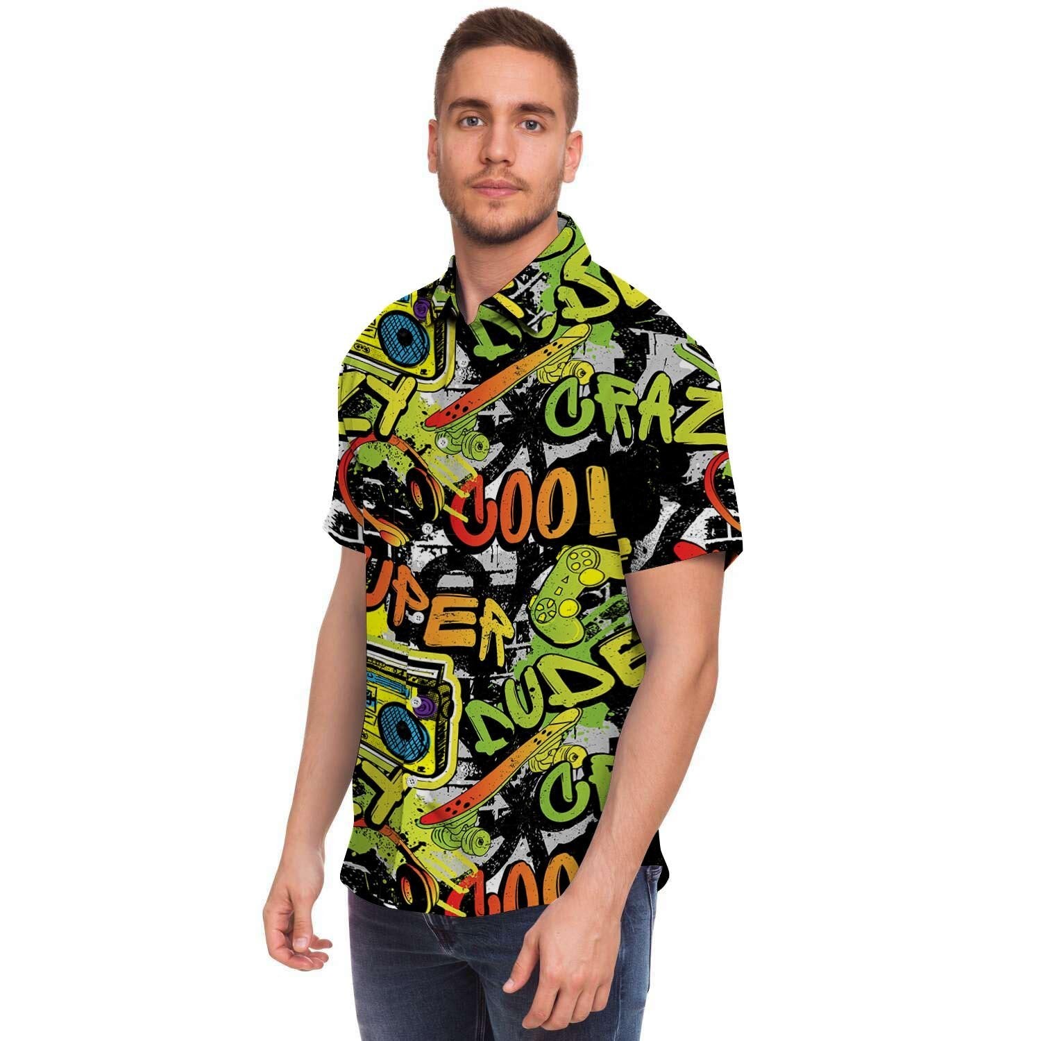 Abstract Graffiti Drips Print Men's Short Sleeve Shirt-grizzshop