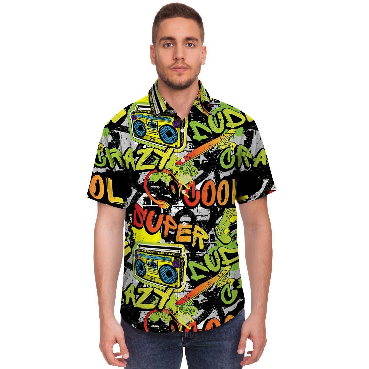 Abstract Graffiti Drips Print Men's Short Sleeve Shirt-grizzshop